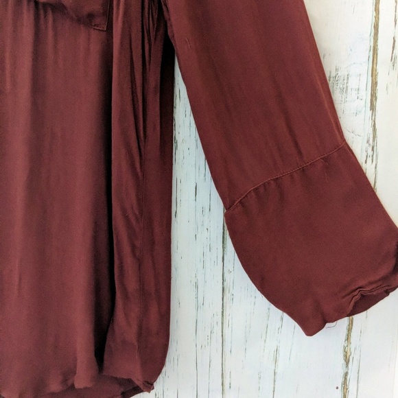 3/$20 Anthropologi Burgundy Button Down Blouse - Picture 2 of 4